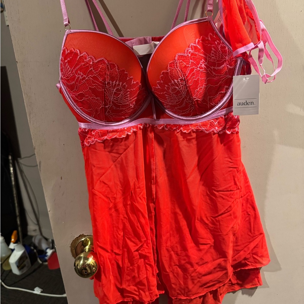 Auden Red Lace Chemise with Sheer Elegance